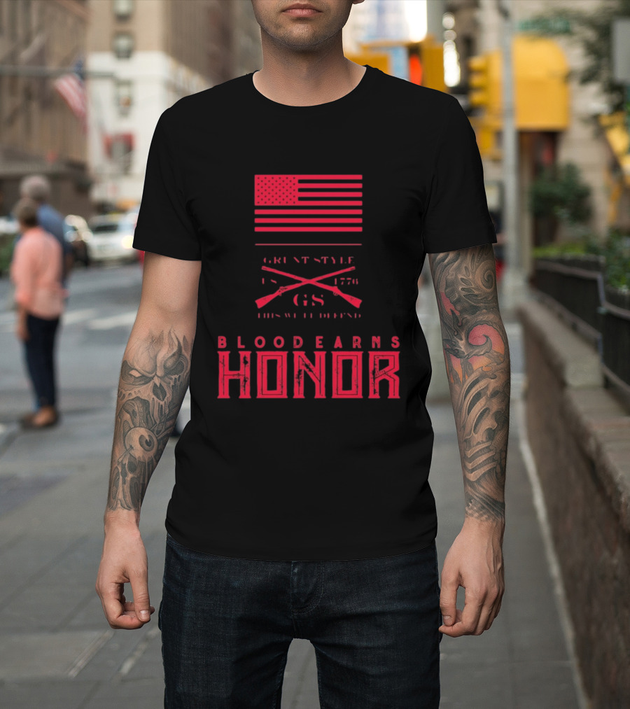 American Flag Blood Earns Honor Vintage Style 1776 Rifles T-Shirt