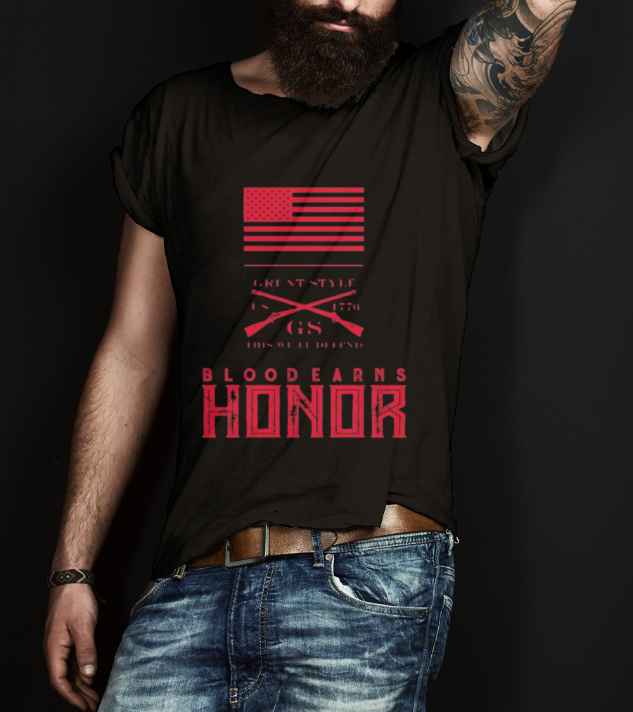 American Flag Blood Earns Honor Vintage Style 1776 Rifles T-Shirt