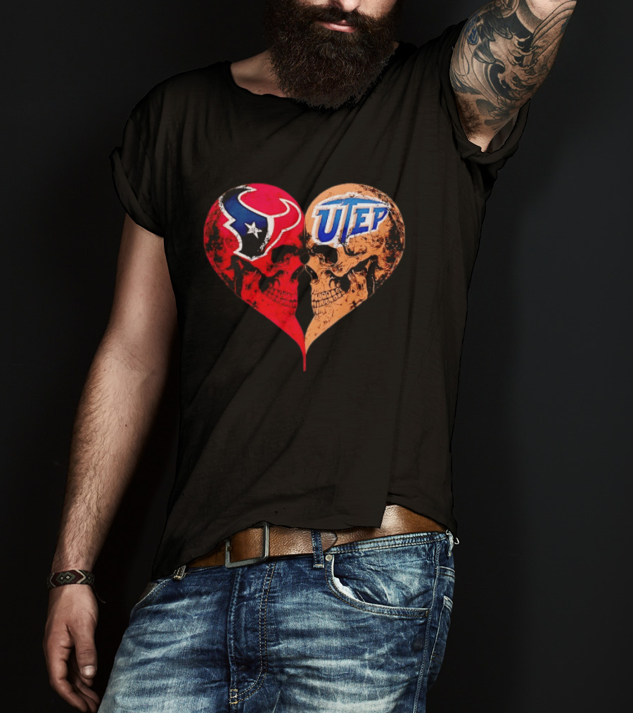 Houston Texans UTEP Miners Skulls Heart Shape Face To Face T-Shirt