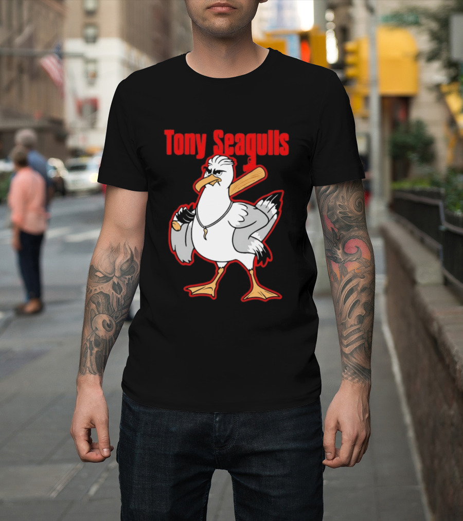 Tony Seagulls Mobster Bird Seagull Mafia T-Shirt