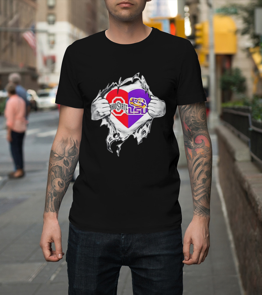 Ohio State LSU Heart Ripped Open Fan T-Shirt