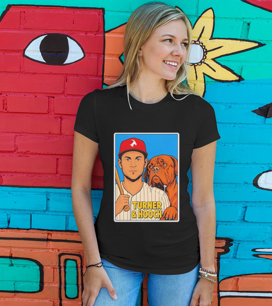 Philadelphia Phillies Trea Turner And Hooch Baseball Retro Illustrated Print T-Shirt