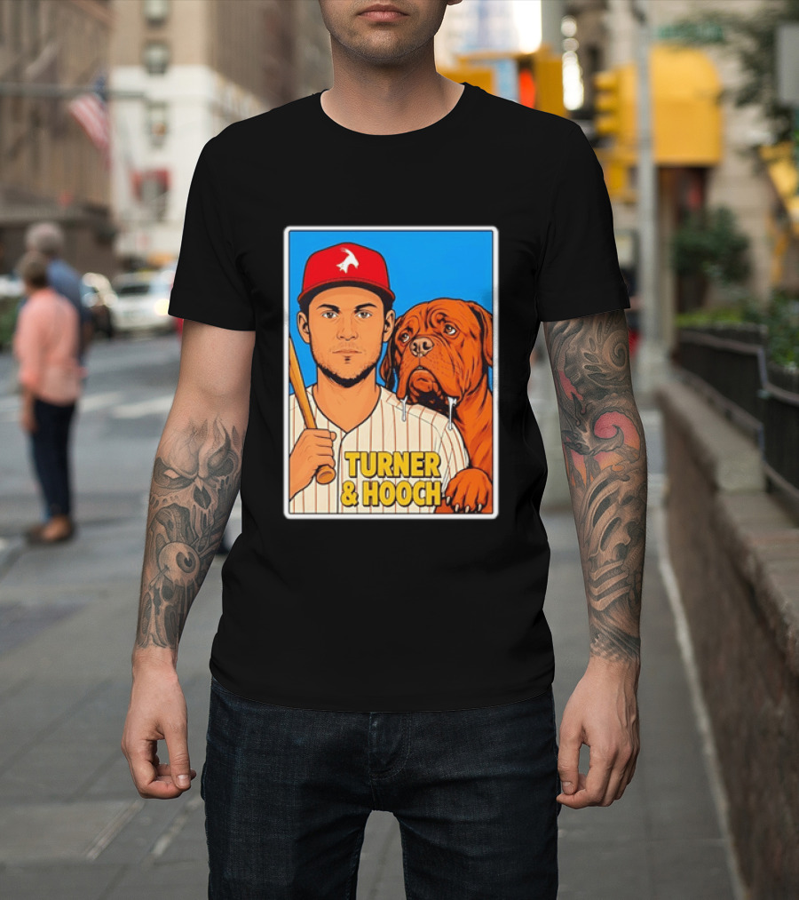 Philadelphia Phillies Trea Turner And Hooch Baseball Retro Illustrated Print T-Shirt