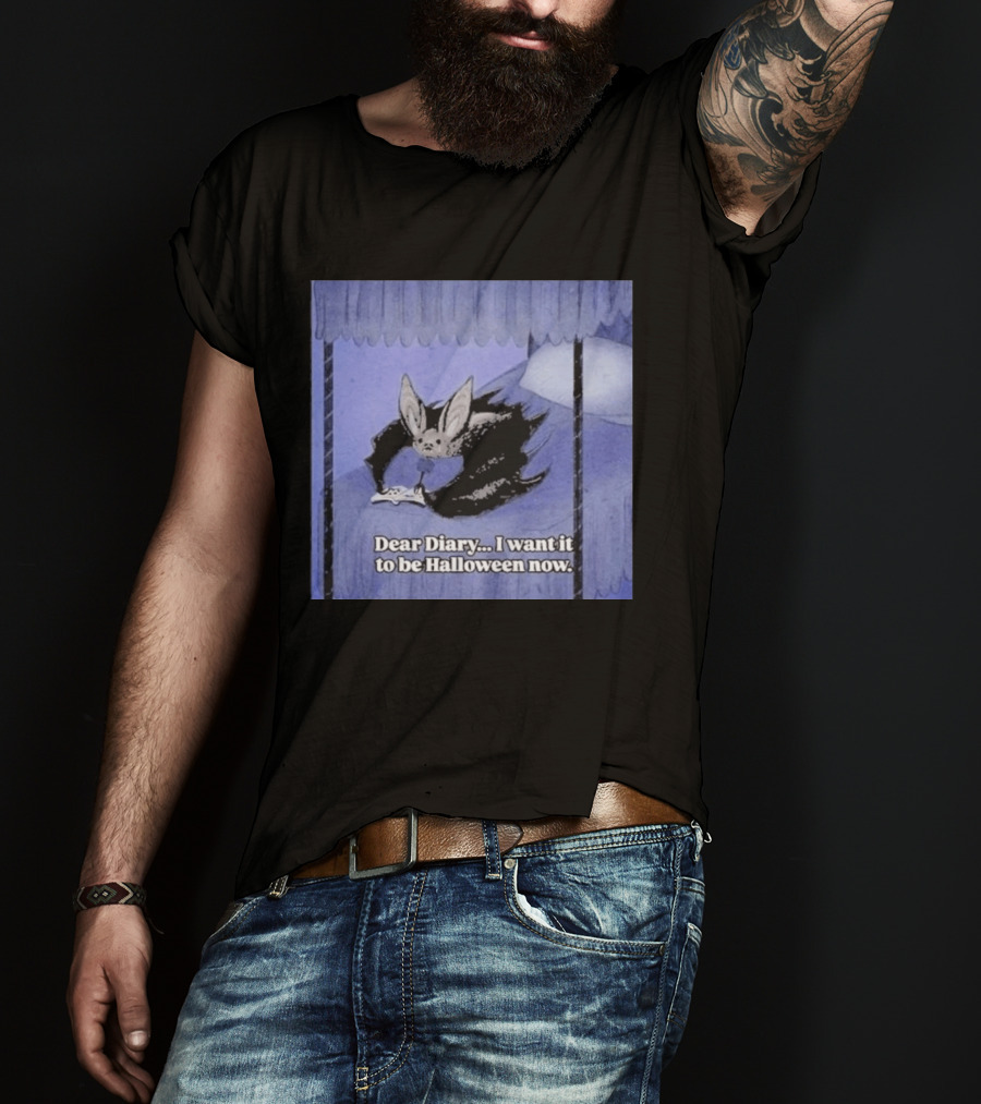 Dear Diary I Want It To Be Halloween Now Bat Creature Bed Scene T-Shirt