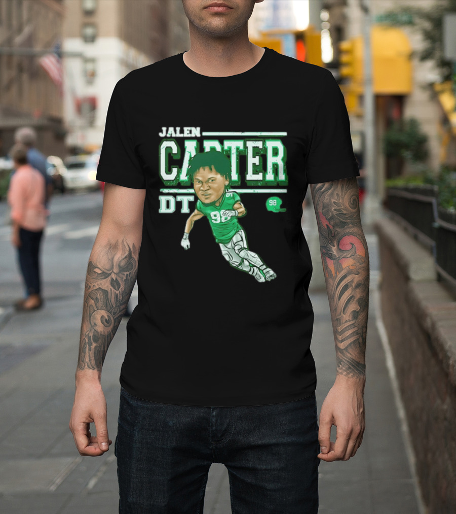 Jalen Carter Philadelphia Eagles DT 98 Caricature Football Player T-Shirt