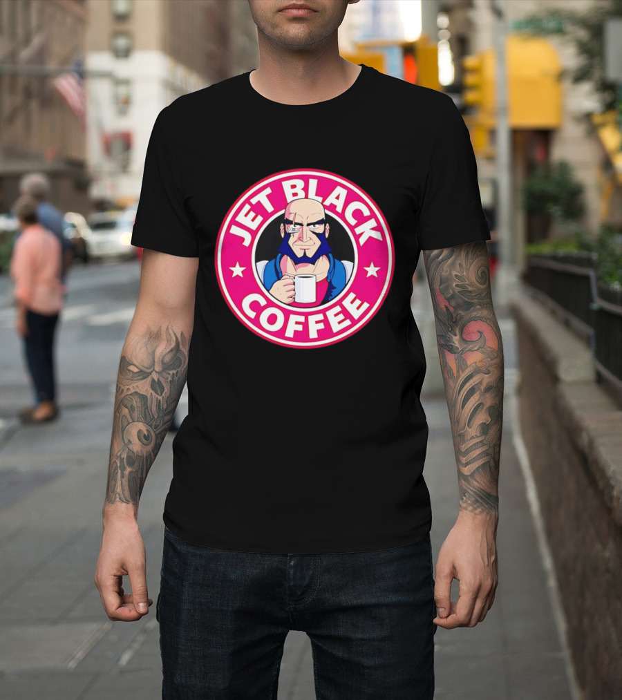 Jet Black Coffee Stern Man Holding T-Shirt