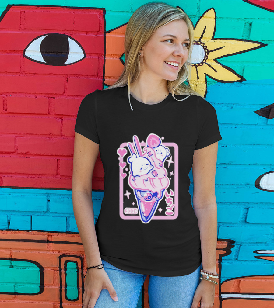 Kawaii Strawberry Ice Cream With Seals And 300 Yen Cute Hearts T-Shirt