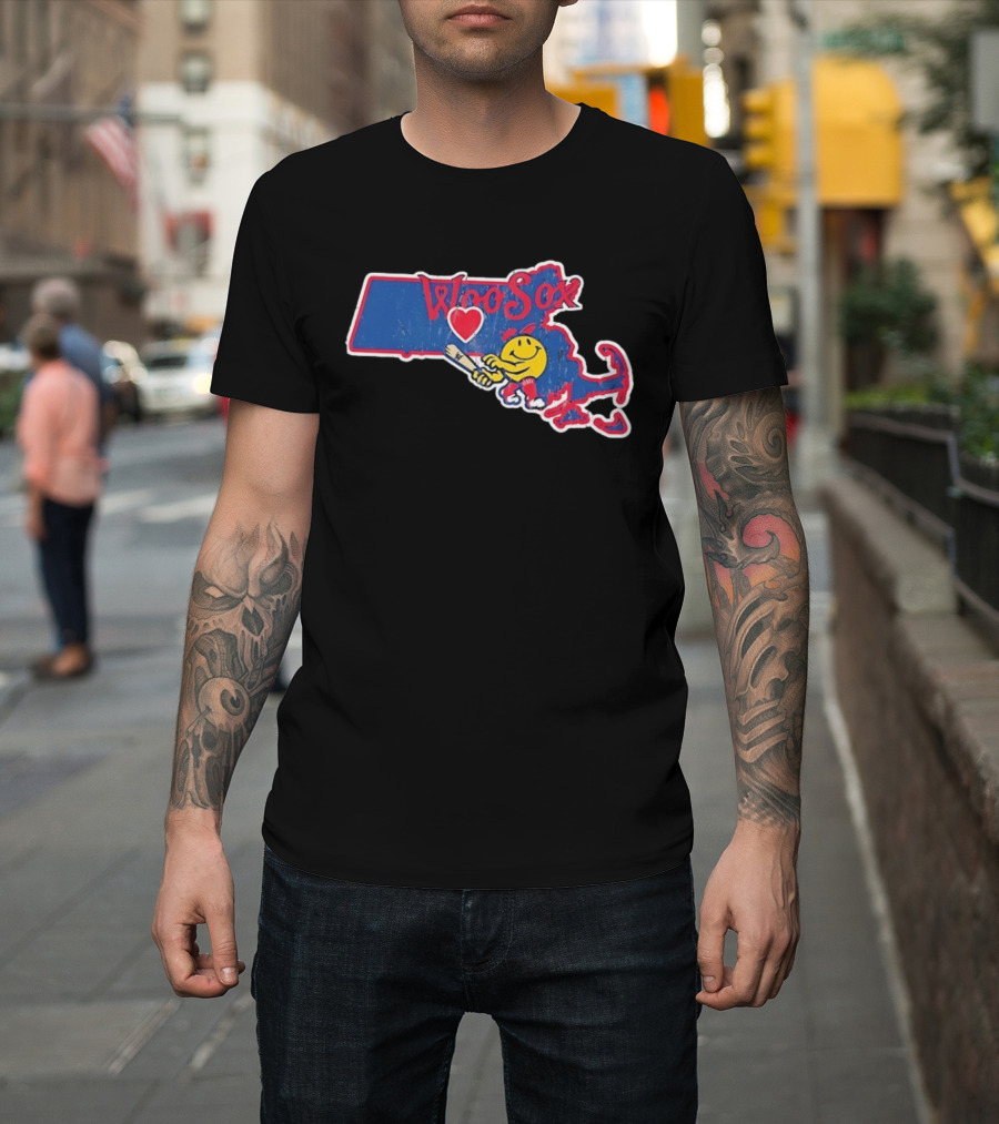 WooSox Massachusetts Heart Baseball Distressed T-Shirt
