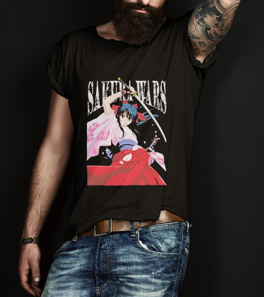 Sakura Wars Distressed Anime Samurai Girl With Katana T-Shirt