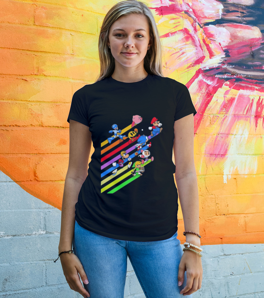 Legends Gaming Mario Pac Man Mega Man Sonic Link Kirby Bomberman Rayman Characters T-Shirt