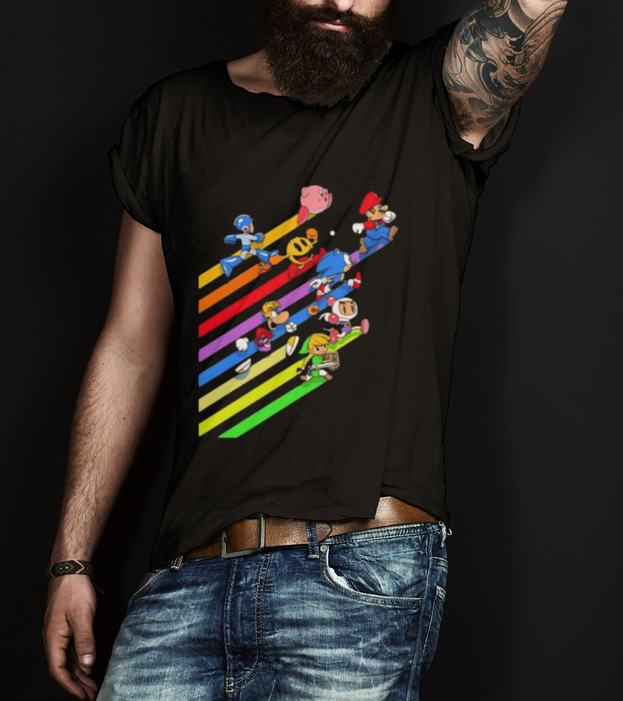 Legends Gaming Mario Pac Man Mega Man Sonic Link Kirby Bomberman Rayman Characters T-Shirt