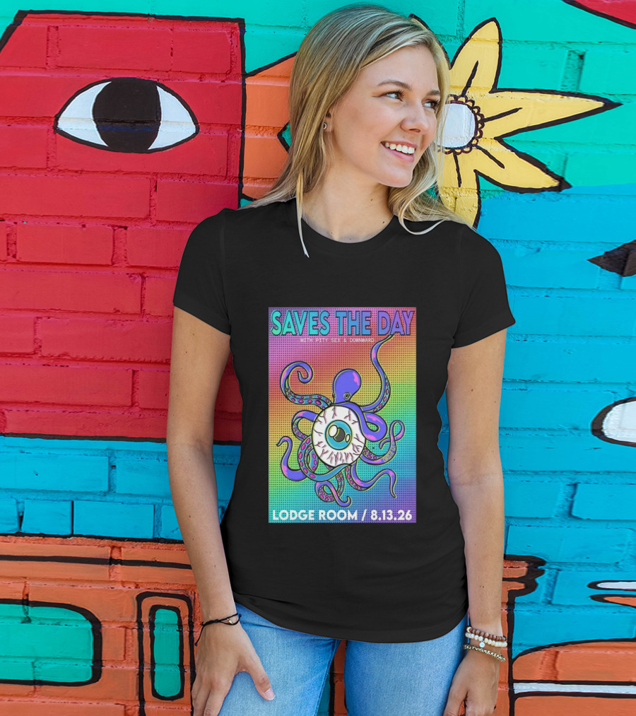 Saves The Day Lodge Room Aug 13 2026 Los Angeles Tour Octopus Eyeball T-Shirt
