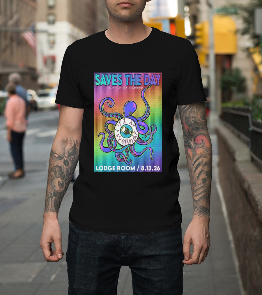 Saves The Day Lodge Room Aug 13 2026 Los Angeles Tour Octopus Eyeball T-Shirt