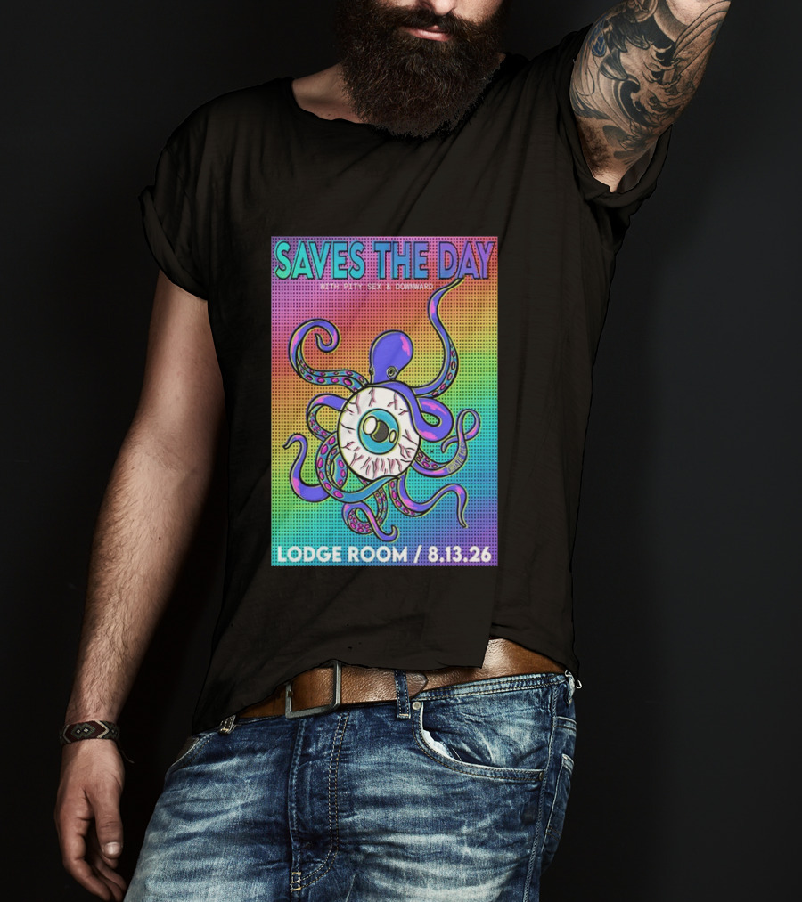 Saves The Day Lodge Room Aug 13 2026 Los Angeles Tour Octopus Eyeball T-Shirt