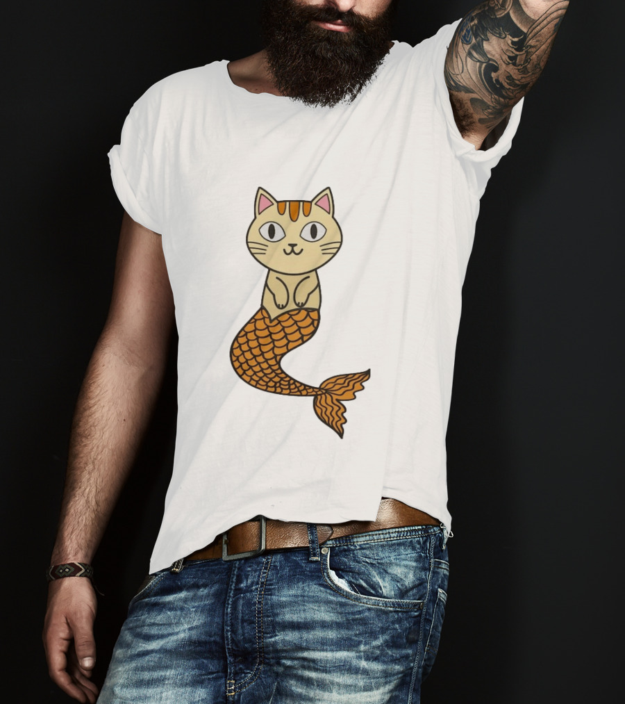 Cat Mermaid Whiskered Feline With Orange Scales T-Shirt