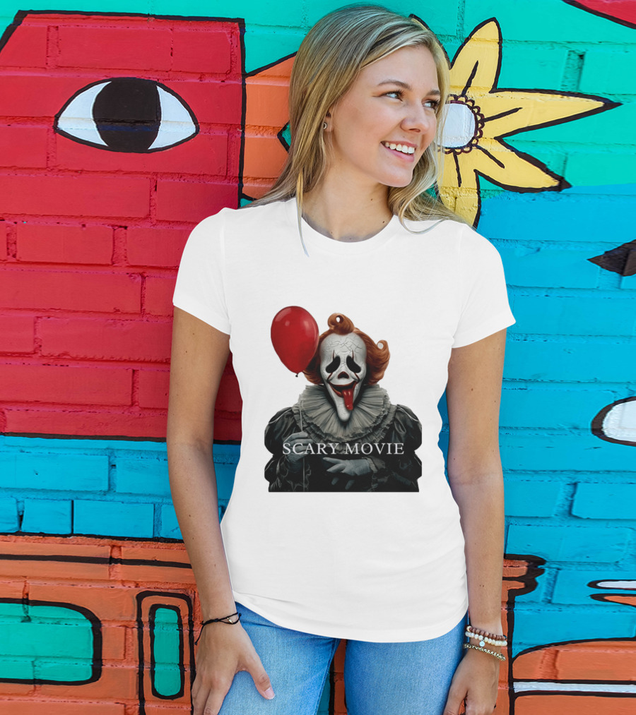 Pennywise Scary Movie Mashup Creepy Clown With Red Balloon T-Shirt