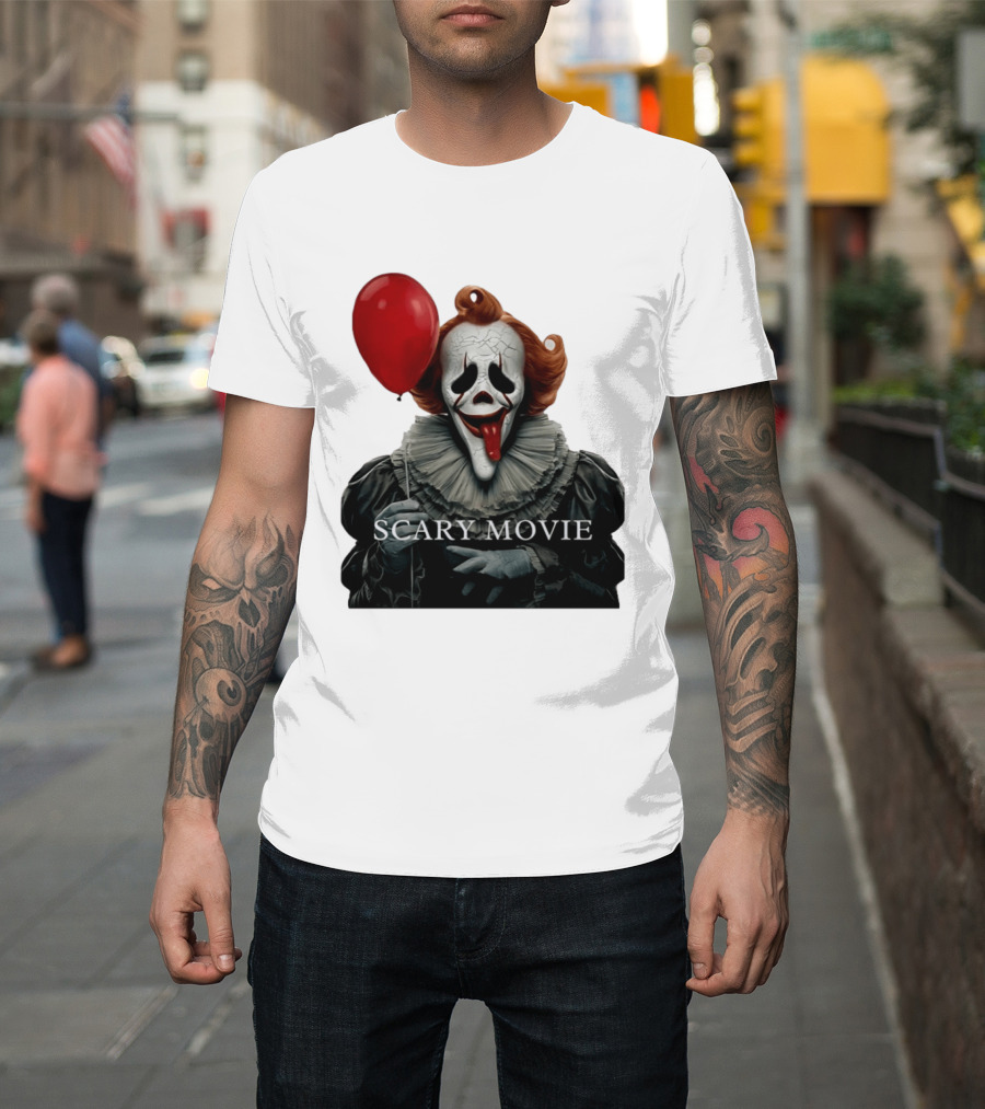 Pennywise Scary Movie Mashup Creepy Clown With Red Balloon T-Shirt