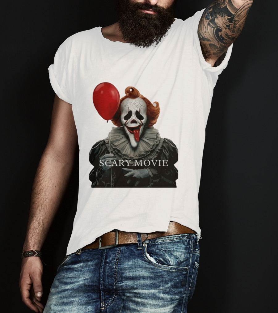 Pennywise Scary Movie Mashup Creepy Clown With Red Balloon T-Shirt
