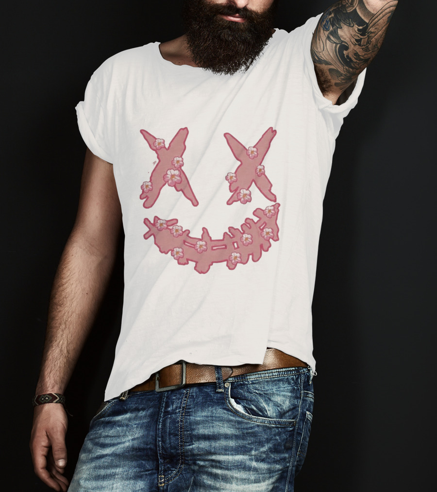 Kaos Ric Ricky Is Clown Sakura Pink Embroidery With Floral X Smiley T-Shirt