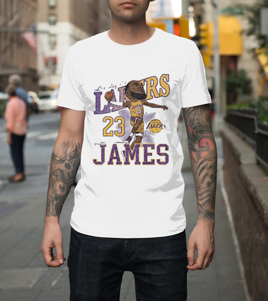 Los Angeles Lakers Lebron James 23 Basketball Caricature Player T-Shirt