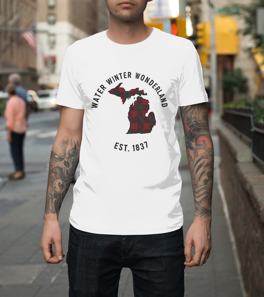 Michigan Water Winter Wonderland Est 1837 Plaid T-Shirt