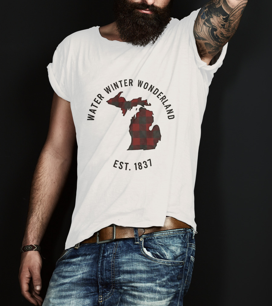 Michigan Water Winter Wonderland Est 1837 Plaid T-Shirt