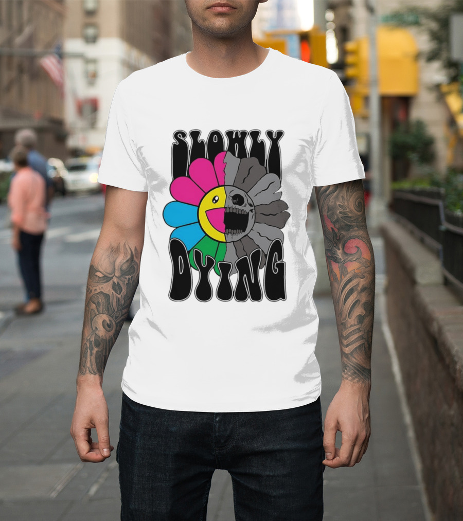 Slowly Dying Colorful Flower Skull Dark Half Happy Half Grim T-Shirt