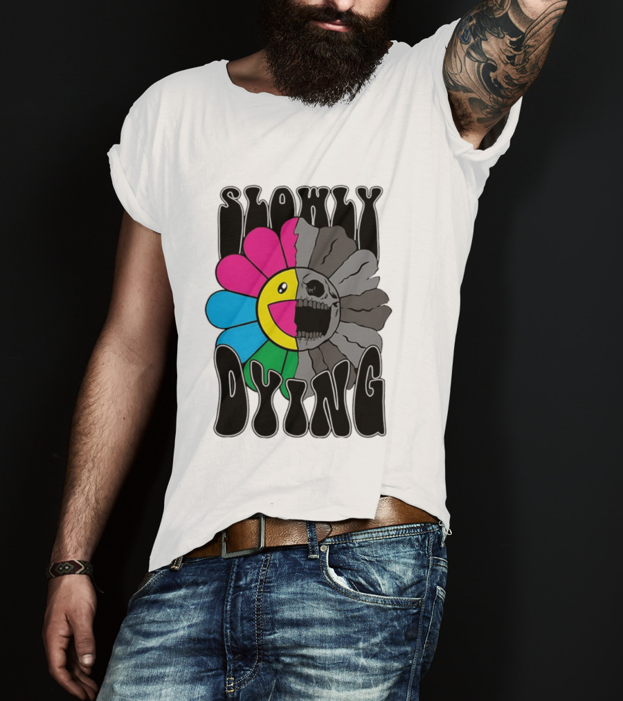 Slowly Dying Colorful Flower Skull Dark Half Happy Half Grim T-Shirt