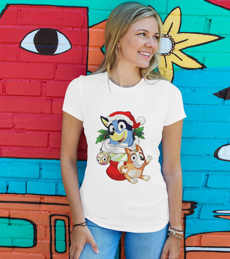 Bluey Christmas Stocking Stuffer Pups Bingo Holiday T-Shirt