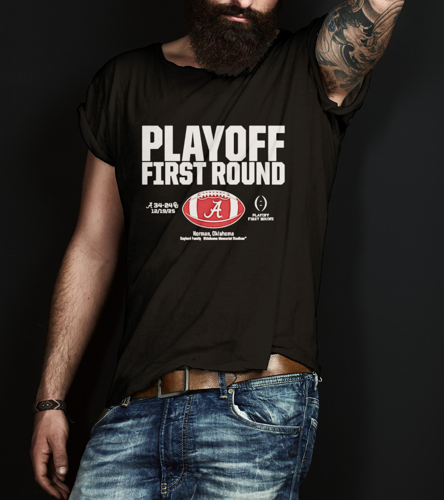 Alabama Crimson Tide 2025 Playoff First Round Winner 34 25 Norman Oklahoma T-Shirt