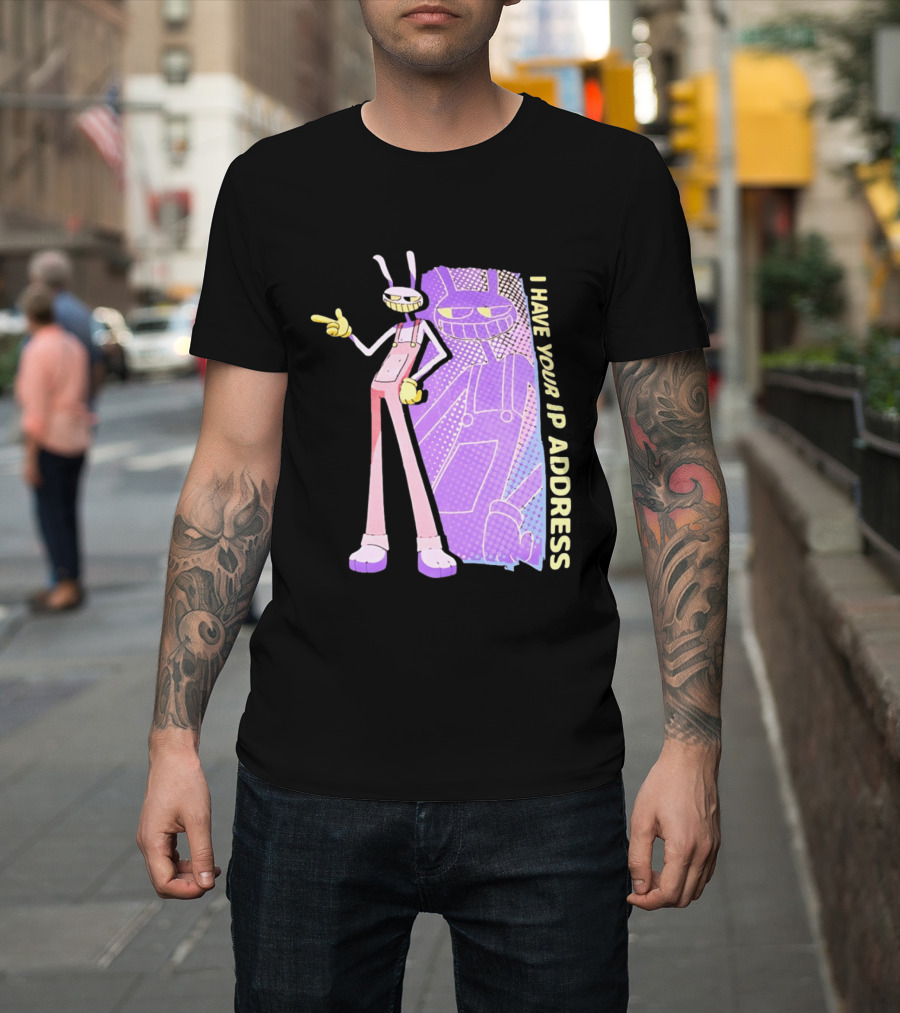 Jax I Have Your IP Address Meme Character In Overalls T-Shirt
