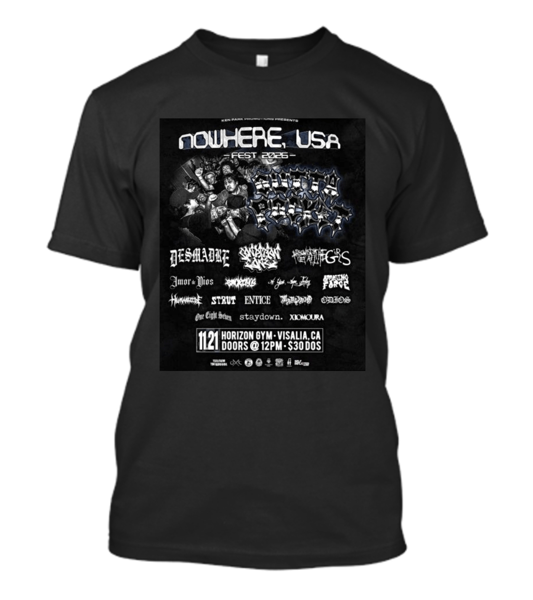 Ken Park Promotions Presents Nowhere USA Fest 2026 Southern Fury Desmadre Event Horizon Gym Visalia CA T-Shirt