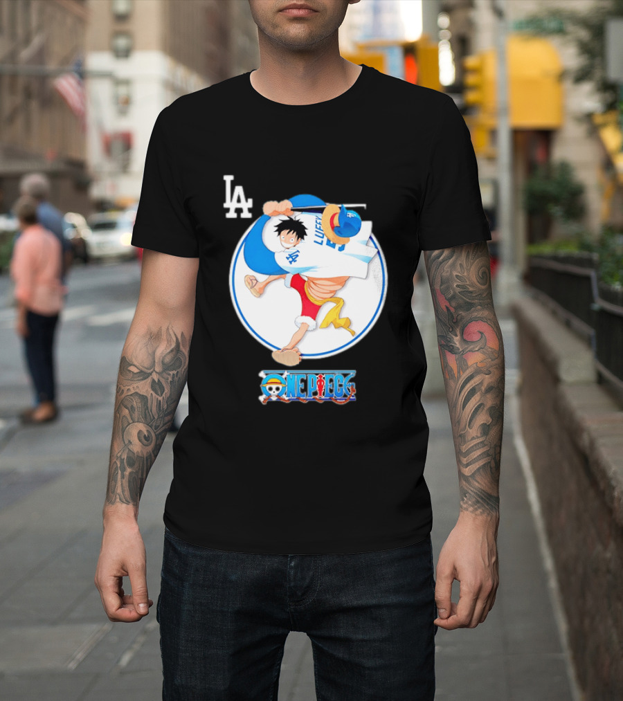 Los Angeles Dodgers Monkey D Luffy One Piece Crossover MLB Collaboration T-Shirt