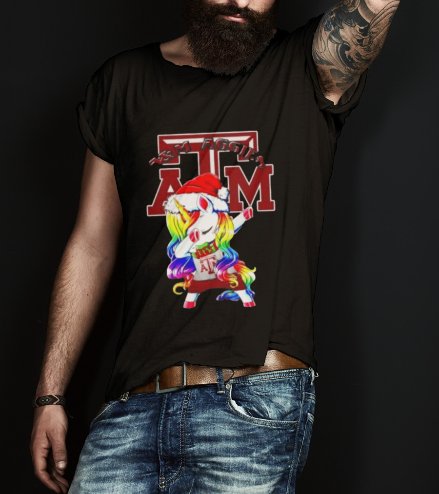 Texas Am Aggies Unicorn Dabbing Santa Hat Merry Christmas T-Shirt