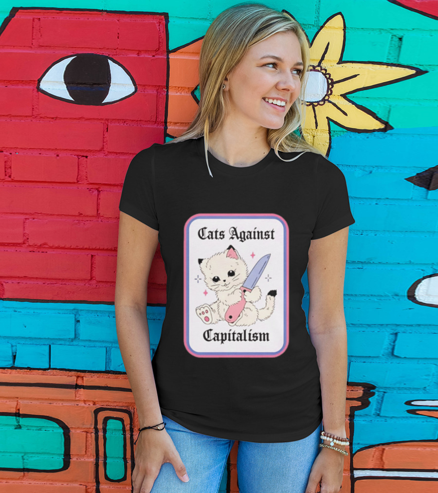 Cats Against Capitalism Cute Cat With Knife T-Shirt