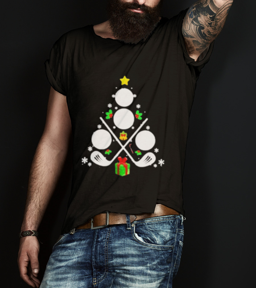 Golf Clubs Balls Christmas Tree Present Star T-Shirt