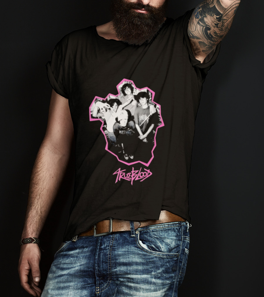 Trueblood Band Vintage Black And White Group Photo With Pink T-Shirt