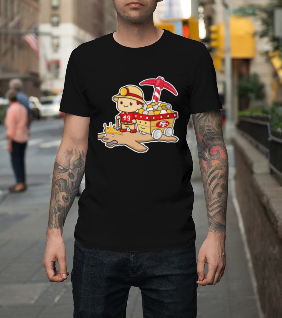 San Francisco 49ers Stop The Cardiac Bears Miner Character With Pickaxe And Cart T-Shirt