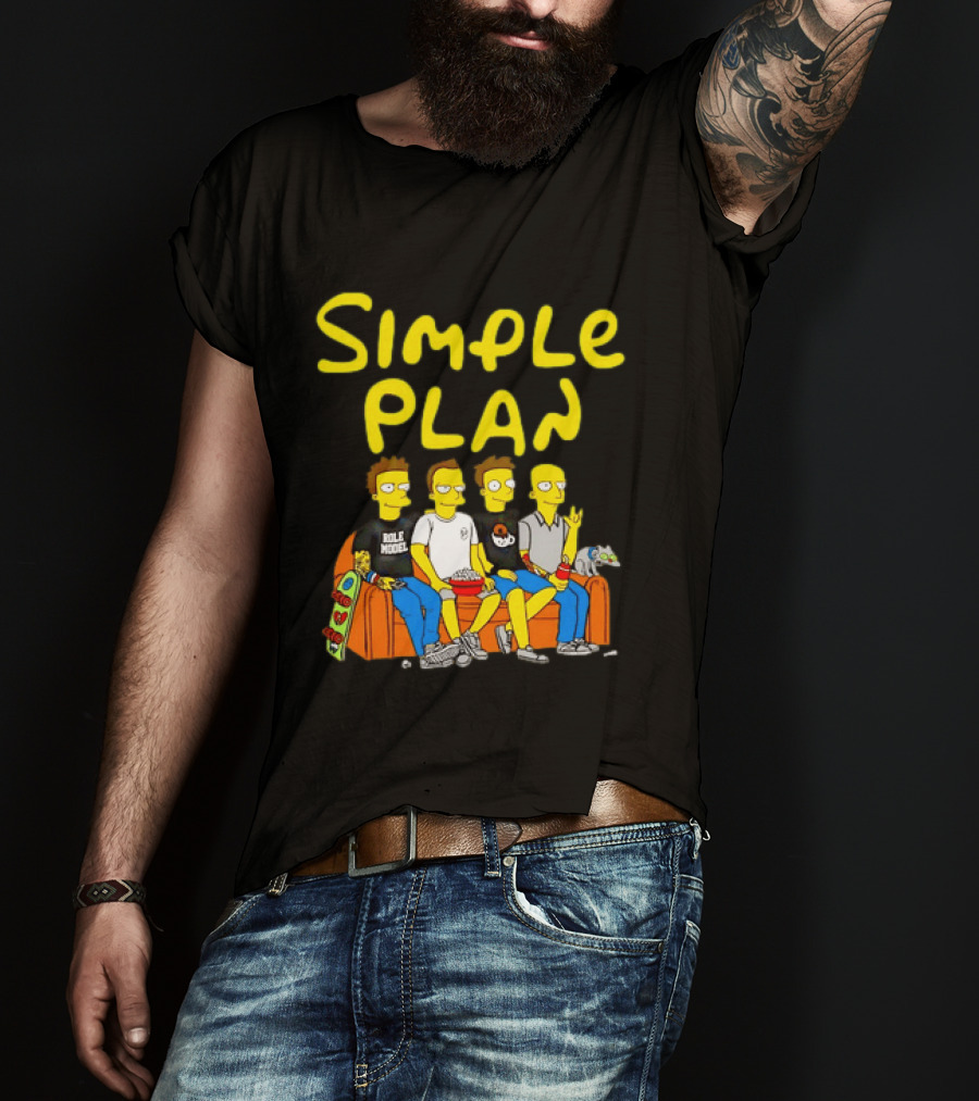 Simple Plan Band Members Cartoon Style On Couch T-Shirt