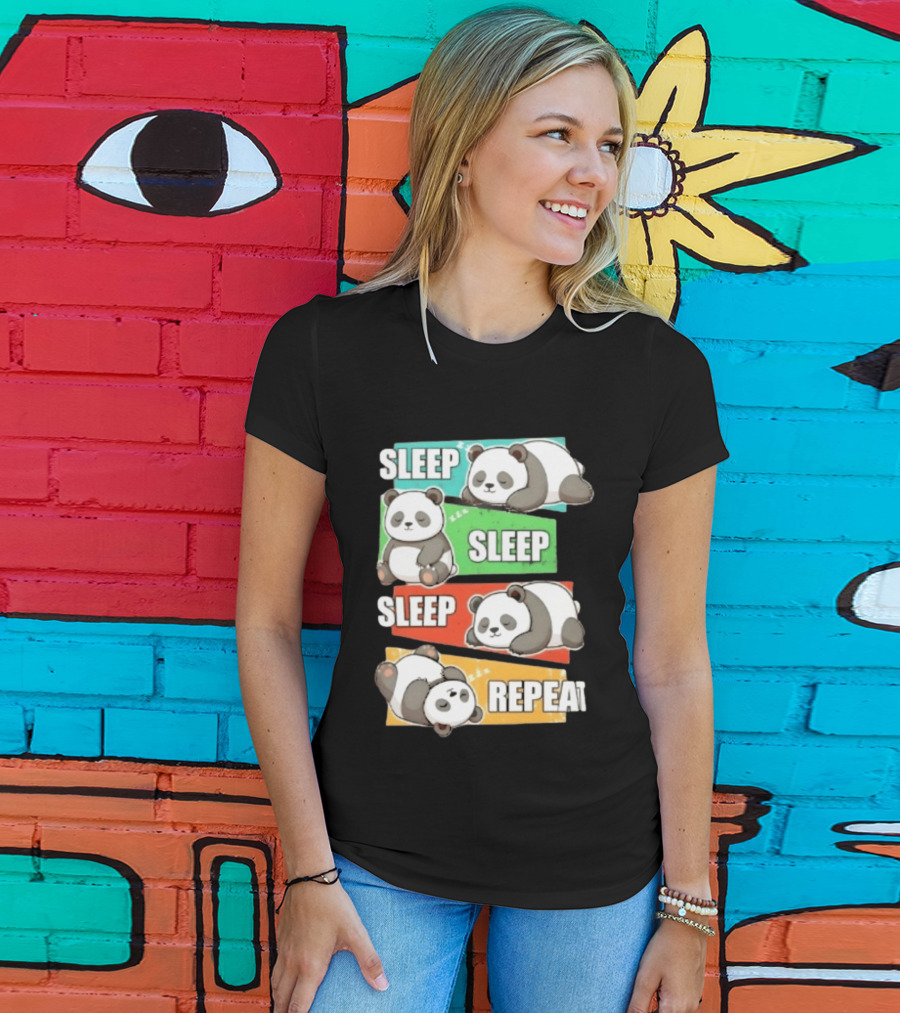 Sleep Sleep Sleep Repeat Panda Cartoon Blocks T-Shirt