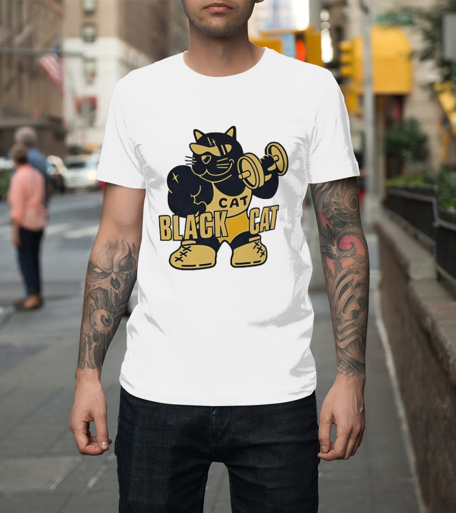 BLACK CAT Lifting Weights Cat Fitness Gym Powerlifting T-Shirt