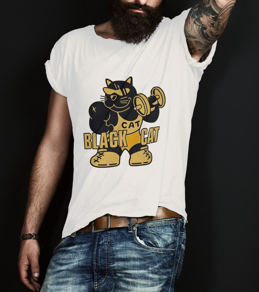 BLACK CAT Lifting Weights Cat Fitness Gym Powerlifting T-Shirt