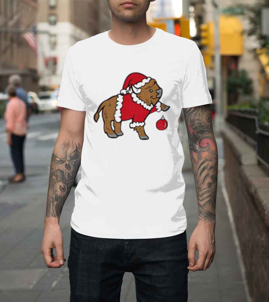 Buffalo In Santa Suit Holding Christmas Bauble Buffalo Bills 2025 Football Holiday T-Shirt