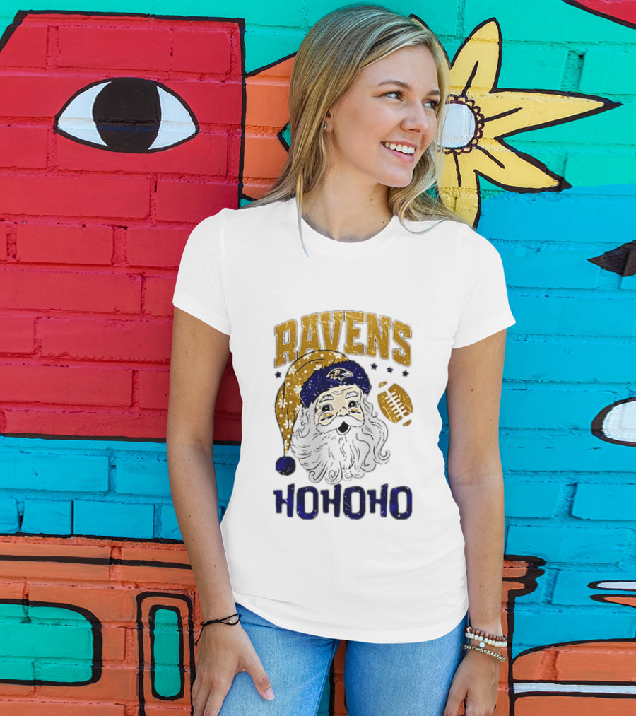 Baltimore Ravens Santa Claus Ho Ho Ho Merry Christmas T-Shirt