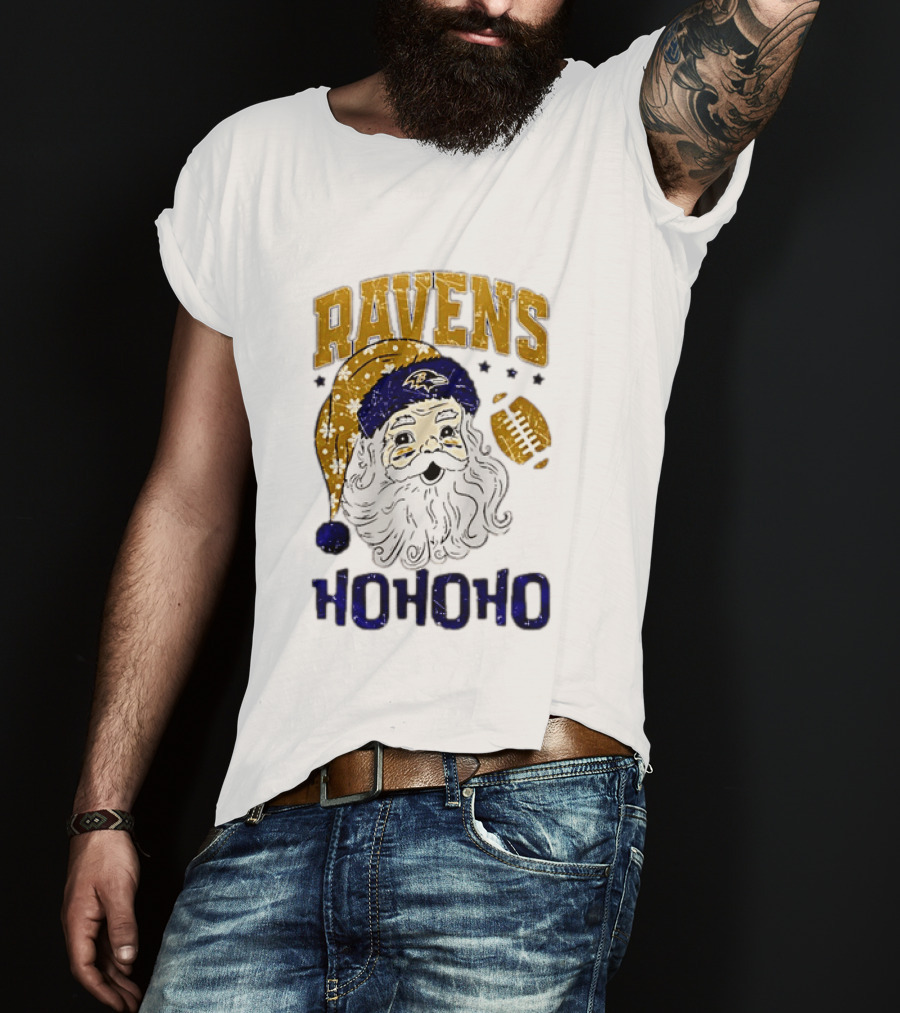 Baltimore Ravens Santa Claus Ho Ho Ho Merry Christmas T-Shirt