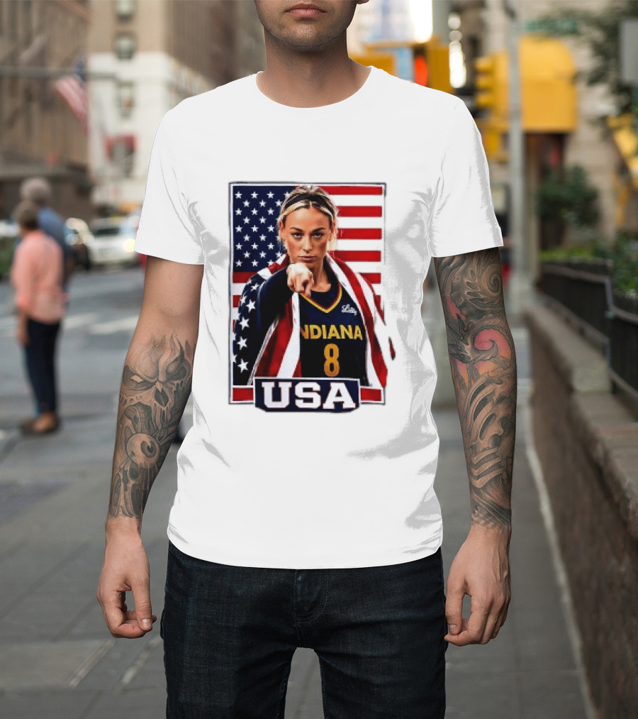 Indiana Fever WNBA Player Pointing American Flag USA Basketball Sports T-Shirt