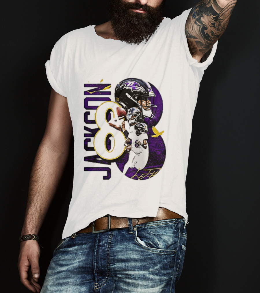 Lamar Jackson 8 Baltimore Ravens NFL Football Star Player T-Shirt