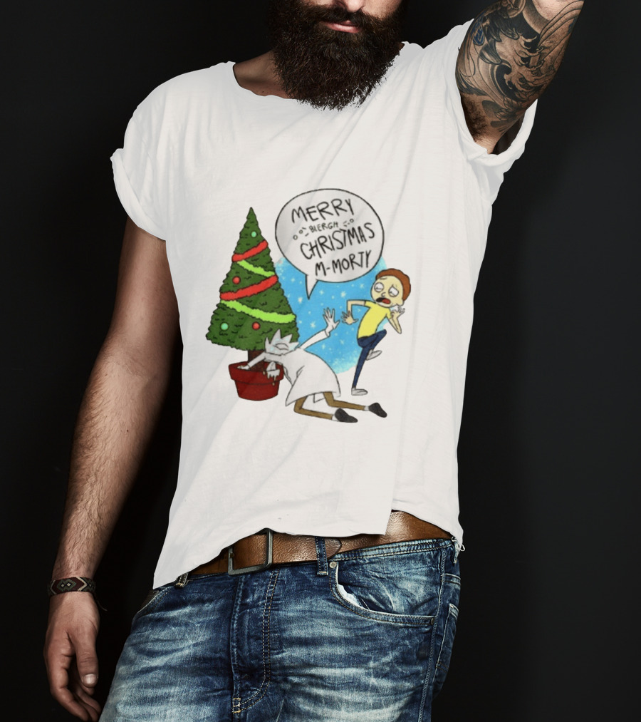 Merry Blergh Christmas M Morty Drunk Ricks Greeting Rick And Morty T-Shirt