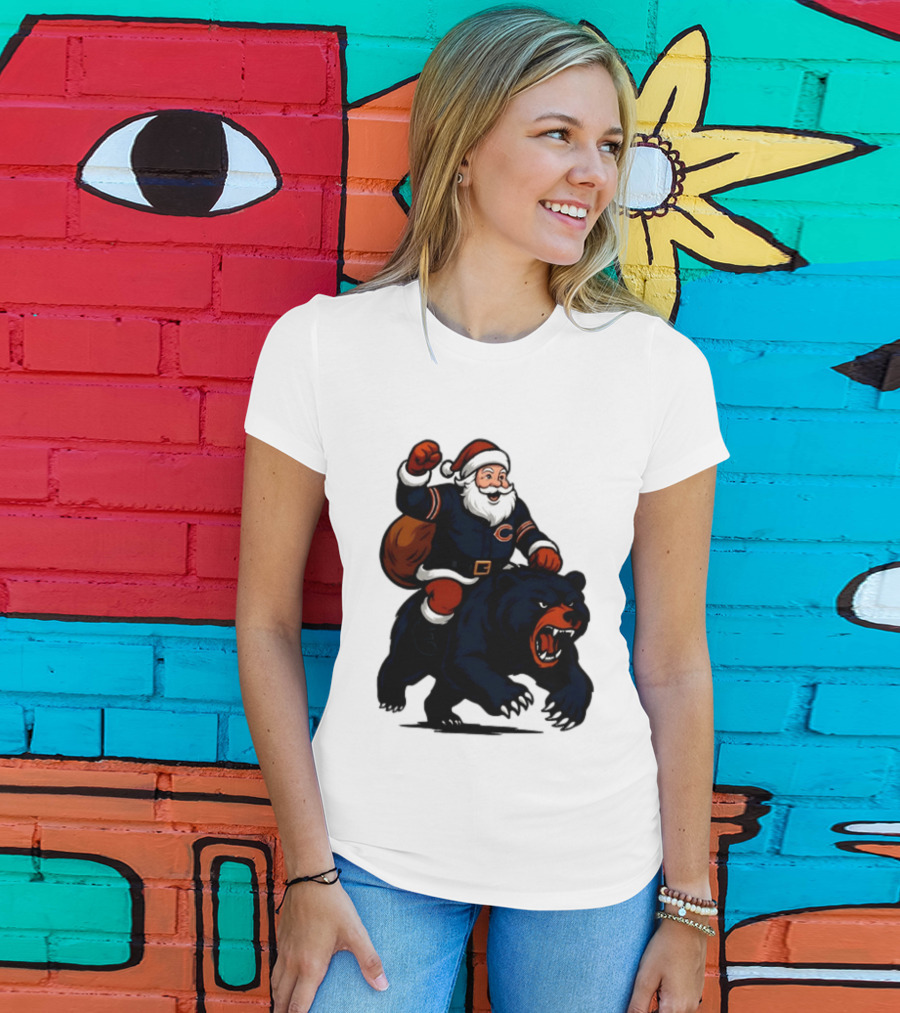 Chicago Bears Santa Claus Riding Bear Christmas Football T-Shirt