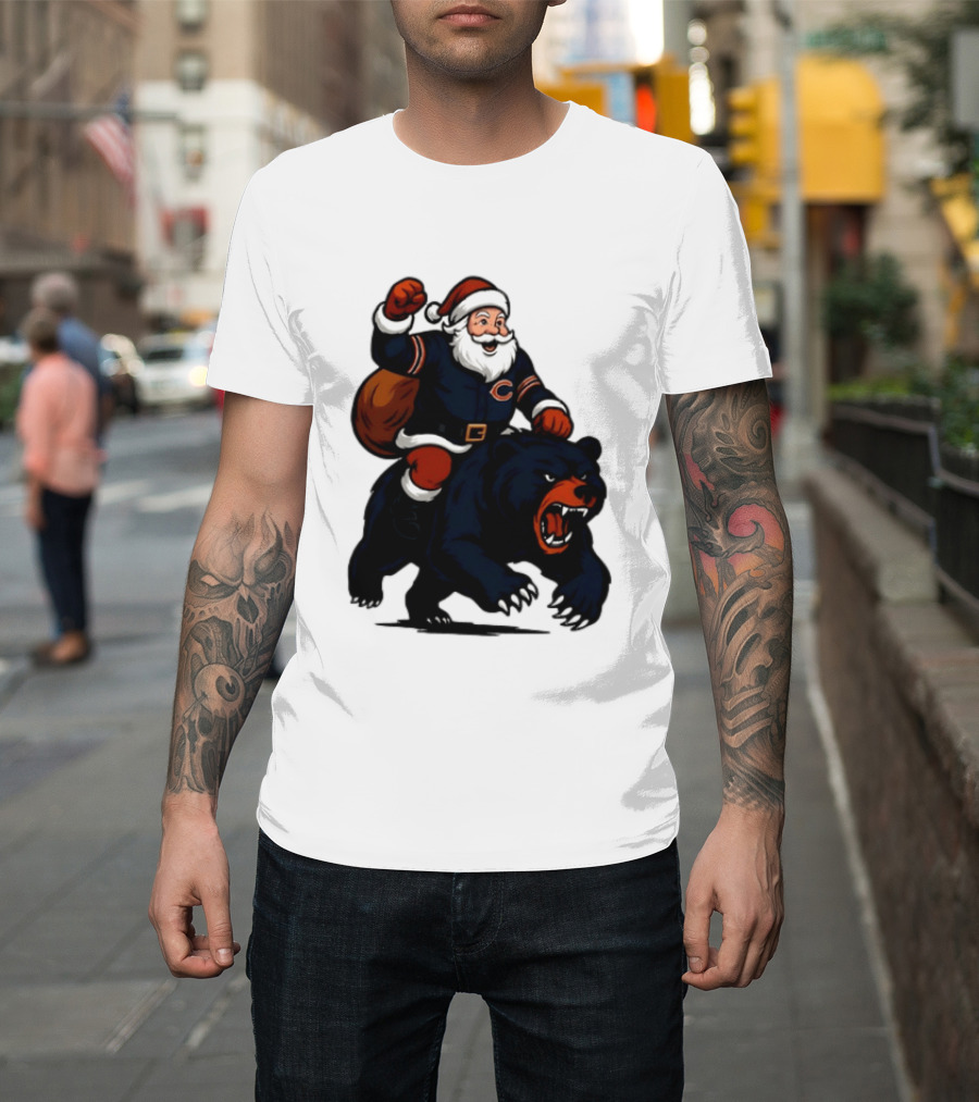 Chicago Bears Santa Claus Riding Bear Christmas Football T-Shirt